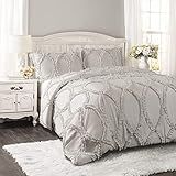 Lush Decor Light Gray Comforter Ruffled 3 Piece Set with Pillow Shams-Full Queen | Amazon (US)
