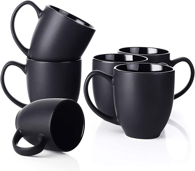 DOWAN Coffee Mugs, Black Coffee Mugs Set of 6, 16 oz Ceramic Coffee Cups with Large Handles for M... | Amazon (US)