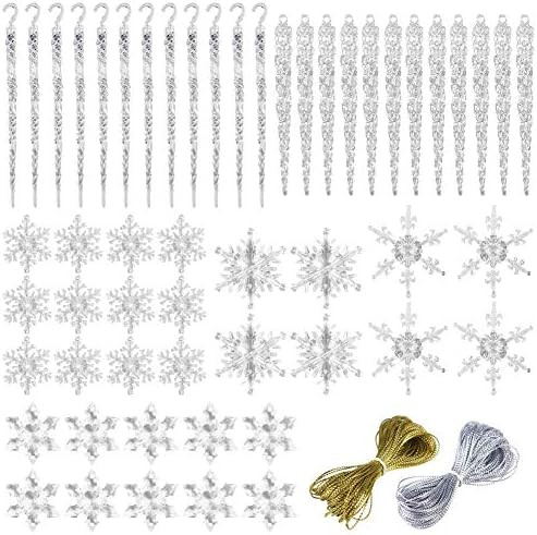 VGoodall Christmas Snowflake Decorations, 56 PCS Icicles Ornaments Set Clear Snowflake Acrylic Ch... | Amazon (US)