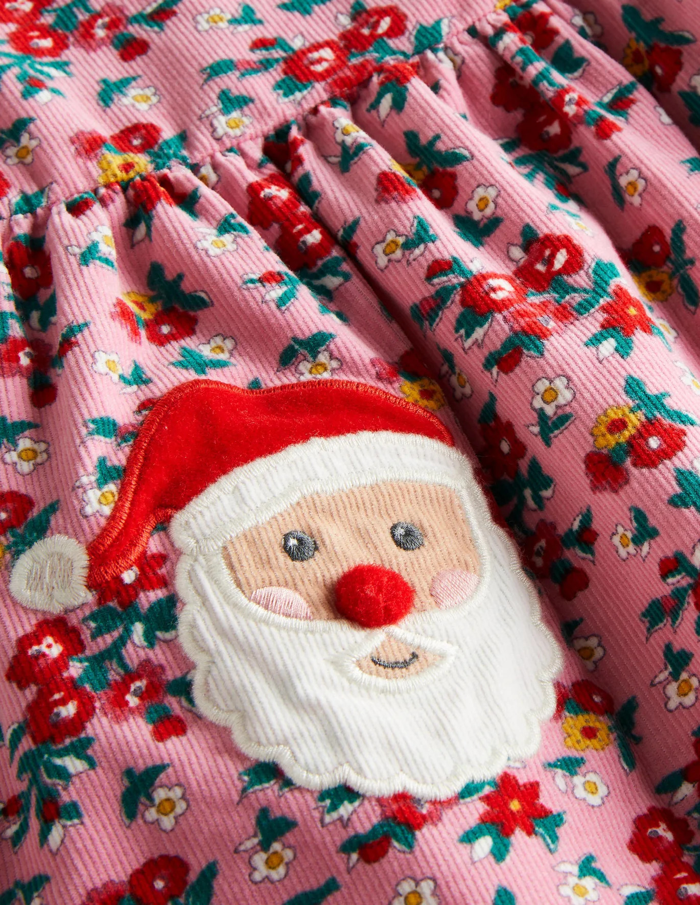 Cord Pinnie Appliqué Dress - Boto Pink Father Christmas | Boden (US)