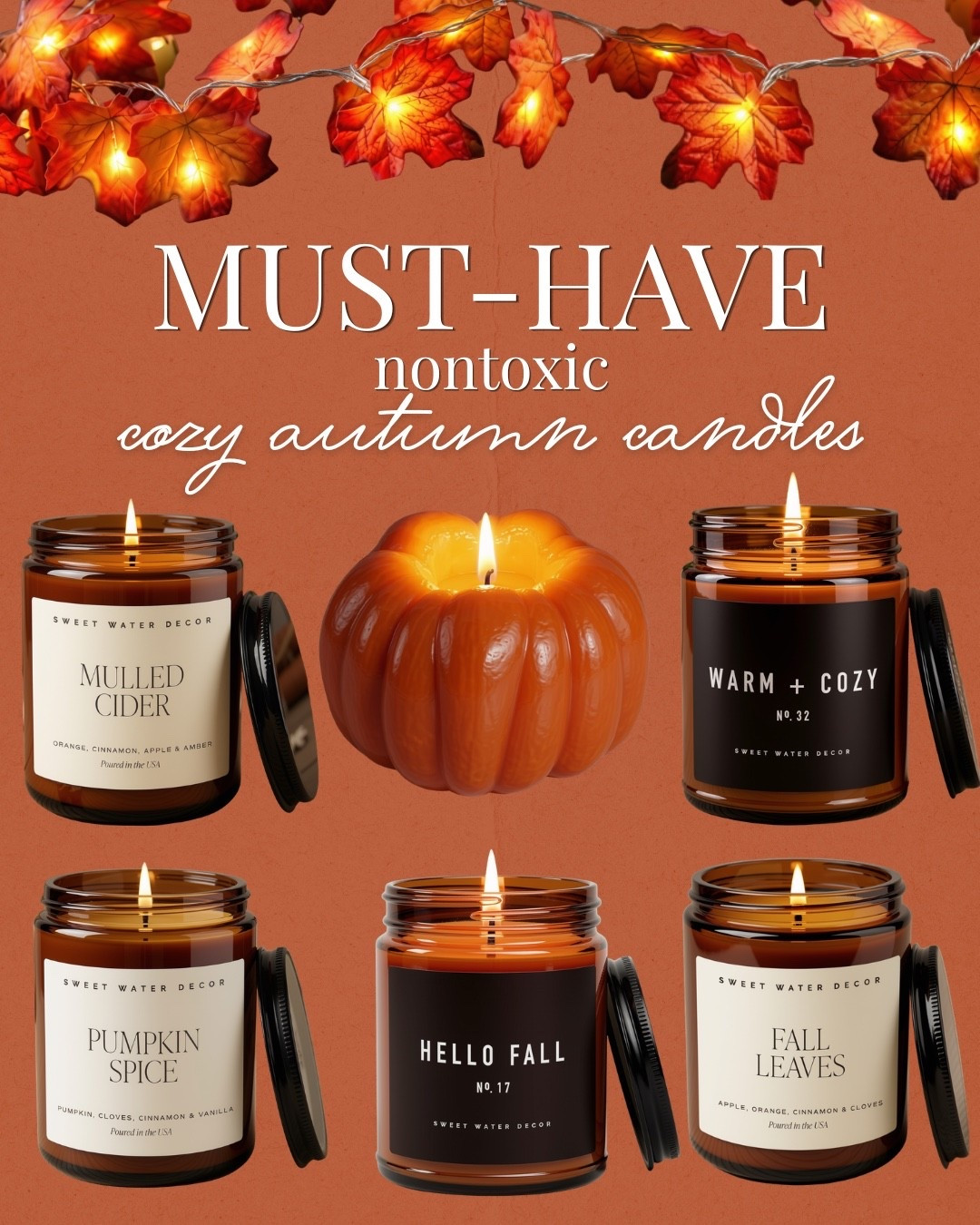 Nontoxic cozy autumn candles. #fall #autumn #falldecor #fallcandles #nontoxichome