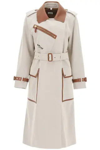 BURBERRY DOCKRAY TRENCH COAT WITH LEATHER FINISHES 6 Beige, Brown Cotton, Leather | Residenza725 US