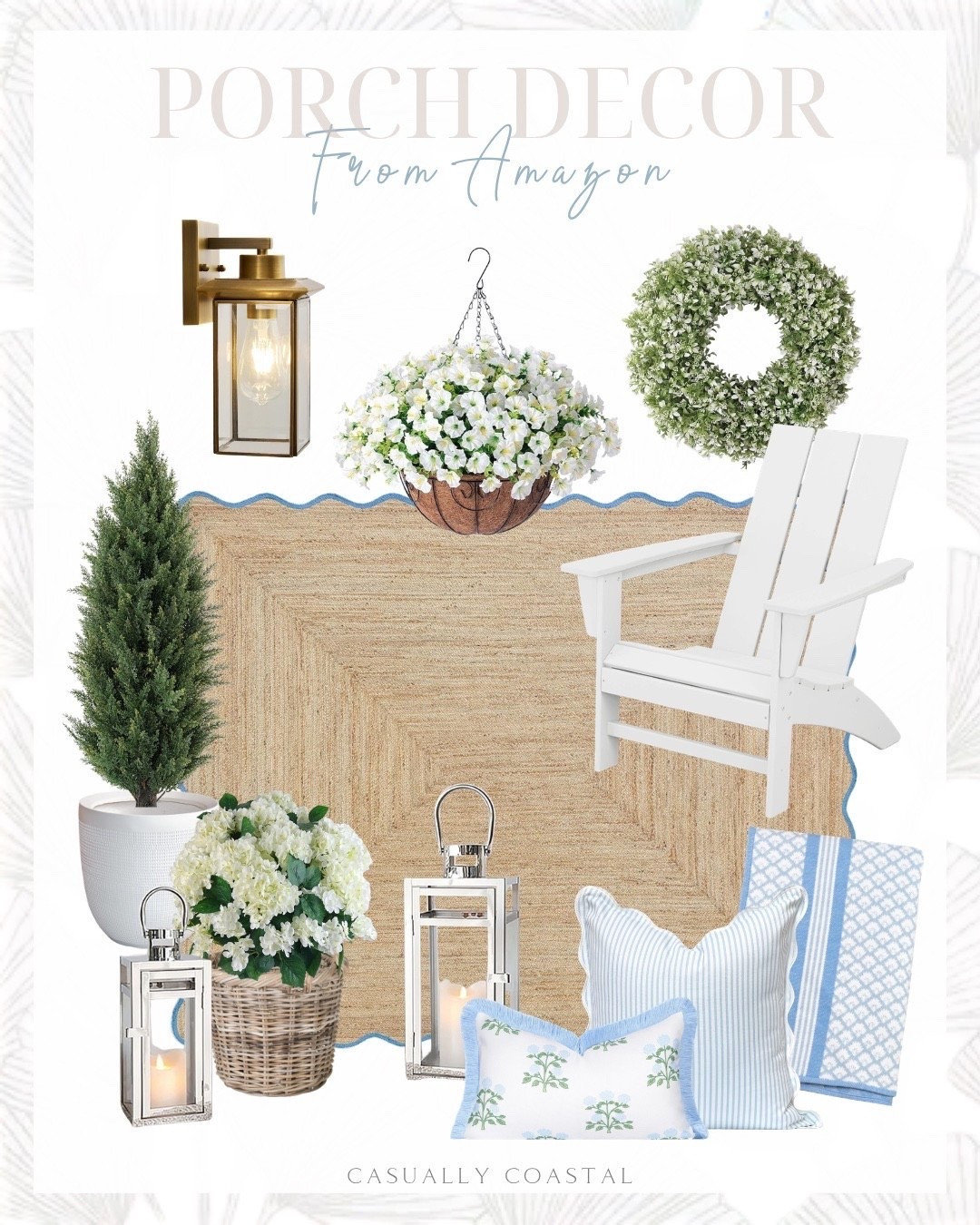 Porch Decor From Amazon

Amazon porch decor, coastal porch, coastal rug, Amazon rug, neutral rug, coastal pillows, Amazon pillows, Amazon wreath, coastal wreath, artificial hydrangea bush, rattan round planter, 26” boxwood wreath, 3.5 foot topiary tree, large white fiberstone planter pot, white Adirondack chair, Amazon porch chair, fake hanging flowers, brass outdoor wall light fixtures, jute rug, scalloped boho wave area rug, grandmillennial decorative throw blanket, coastal throw blanket, indoor outdoor pillow cover, striped pillow cover, water repellent pillow cover, stainless steel lanterns

#LTKSeasonal #LTKHome