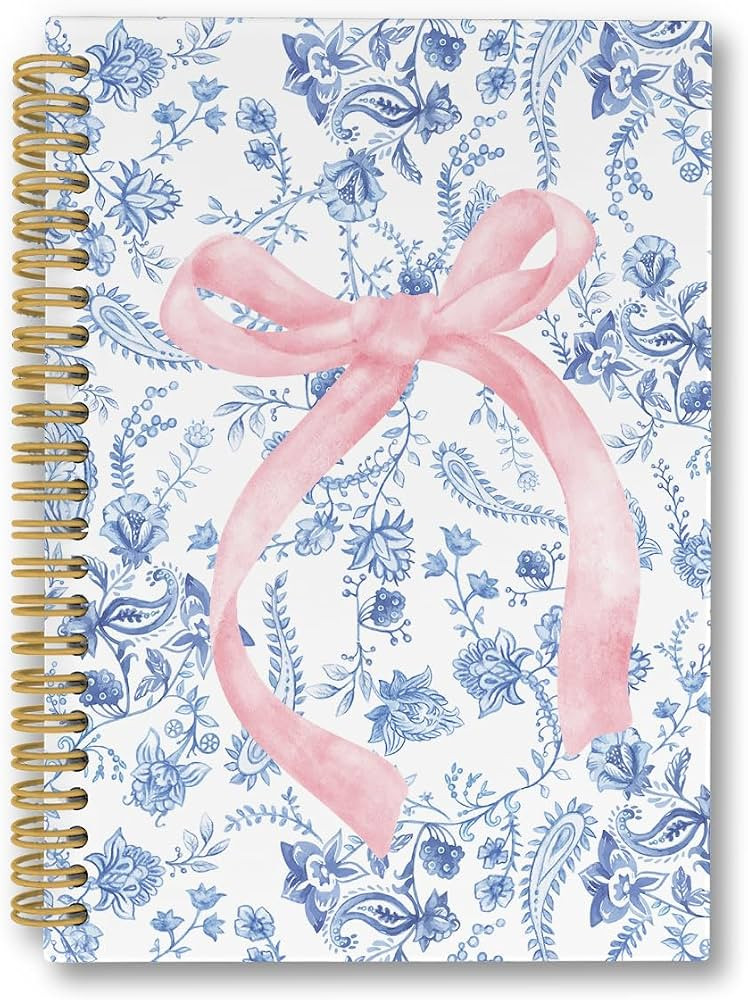 Pink Coquette Bow Notebook Journal, Girly Notebook, Preppy Notebook, Vintage Blue Floral Notebook... | Amazon (US)