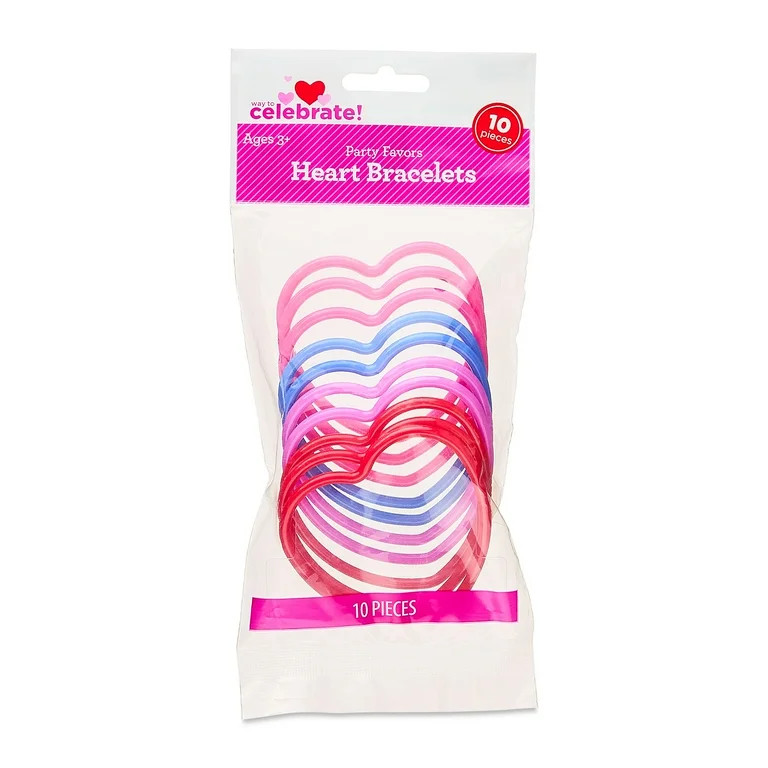 Heart-Shaped Bracelets, Multicolor, 10 Count, Valentine's Day by Way To Celebrate | Walmart (US)