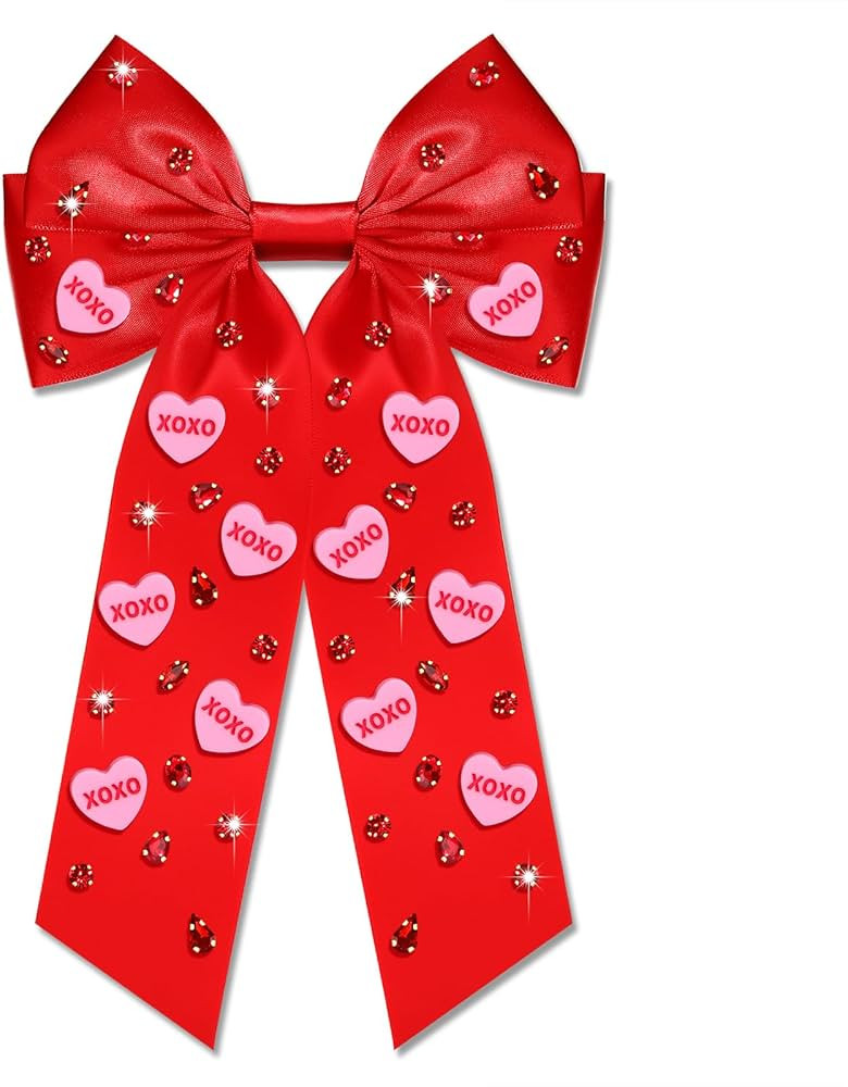 Boderier Valentines Day Hair Bows for Women Girls Conversation Candy Heart Hair Bow Clips Jeweled... | Amazon (US)