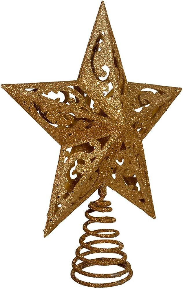 Kurt Adler H9100 8-Inch Gold Glittered 5 Point Star Treetop | Amazon (US)