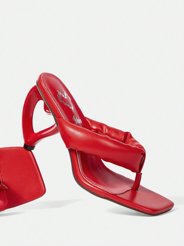 CUCCOO SZL Women's Slippers With High Heels, Square Toe, Irregular Heel And Heart Shaped Decorati... | SHEIN