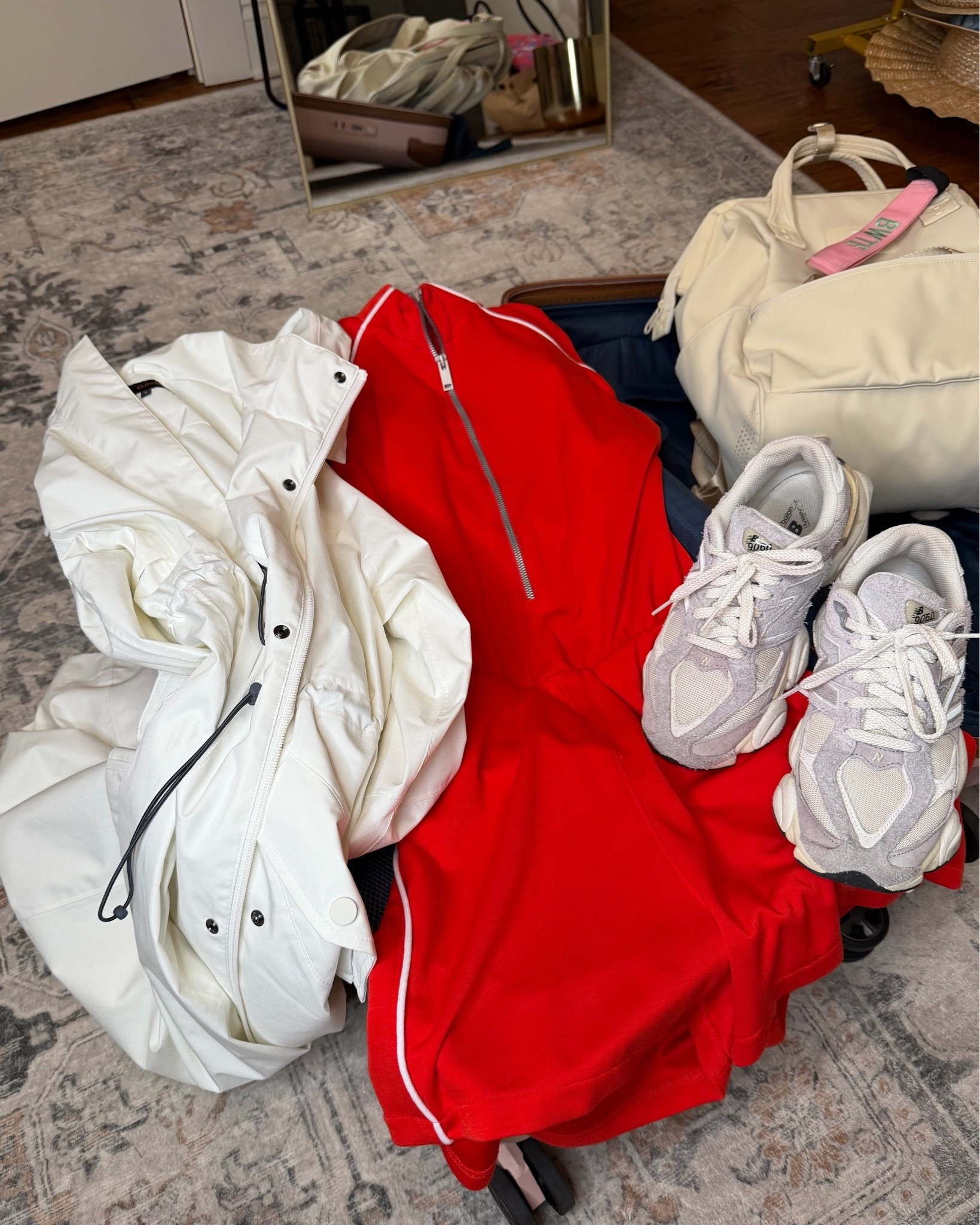 Travel home fit! 
Wearing size small in romper- bathroom friendly!! Love this rain jacket by quince too!

#LTKActive #LTKfitnessgoals #LTKootd