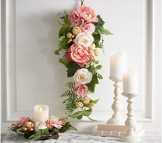 24" Peony, Rose and Ranunuculus Berry Teardrop by Valerie - QVC.com | QVC