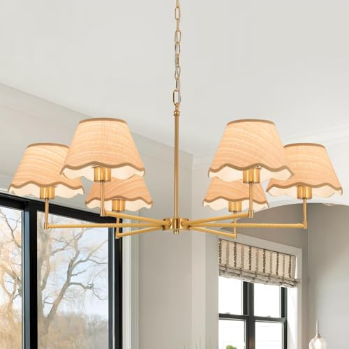 KUSSCO 6-Light Boho Rattan Chandelier 39″ Rattan Pendant Light with Hand-Woven Shade Adjustable Height Vintage Dining Room Chandelier for Kitchen Island Living Room Bedroom Foyer E26 Base | Amazon (US)