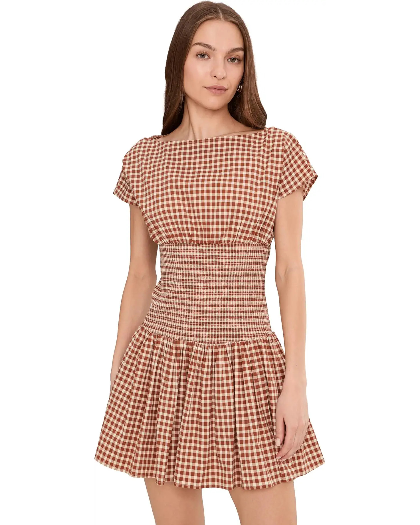 Boatneck Drop Waist Mini Dress with Smocked Bodice | Zappos