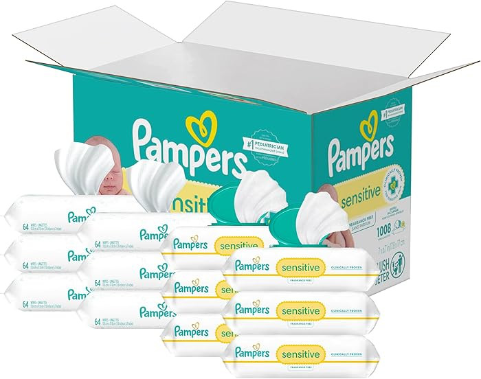 Pampers Sensitive Baby Wipes, Water Based, Hypoallergenic and Unscented, 8 Flip-Top Packs, 4 Refi... | Amazon (US)