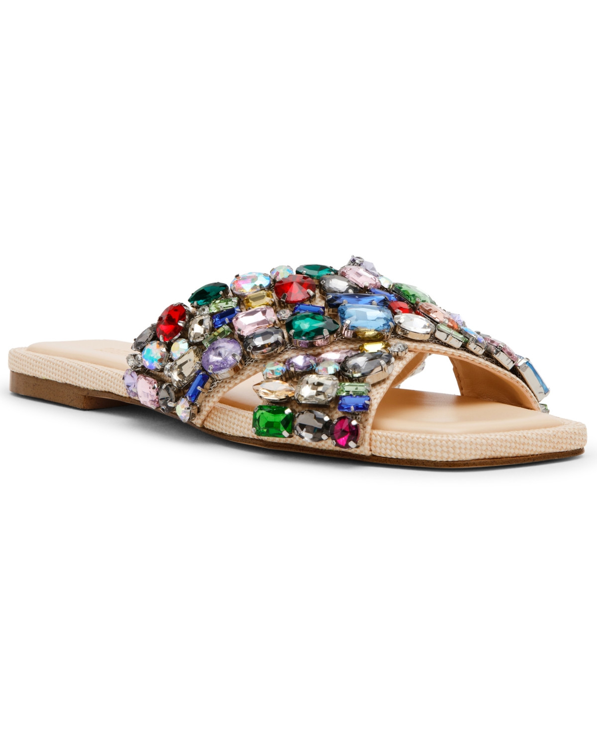Steve Madden Women's Levity Embellished Flat Slide Sandals - Natural Raffia Multi | Macy's