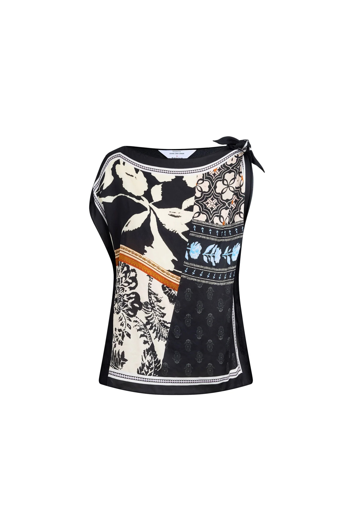 Gracie Scarf Panel Tie Shoulder Sleeveless Top in Viscose | Fabrique