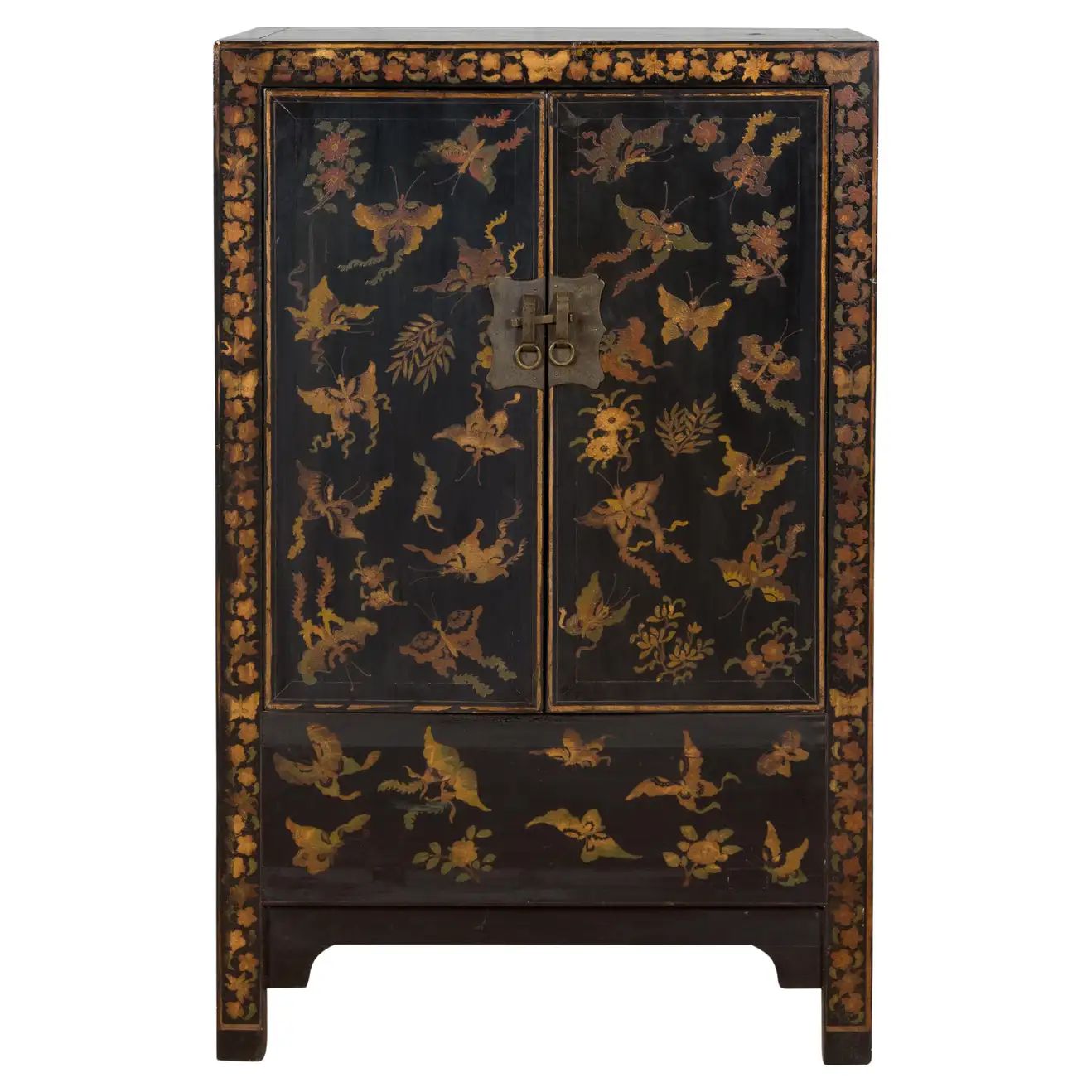 Chinese Qing Dynasty Period 19th Century Black Lacquered Chinoiserie Cabinet For Sale at 1stDibs | 1stDibs