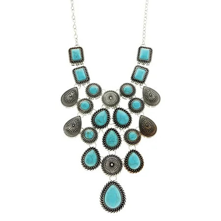 Erica Lyons Velvet Gift Bag Turquoise Bib Statement-Necklace Blue & Silver-Tone | Walmart (US)