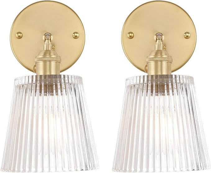 Shenmoyl Vintage Wall Sconces Set of 2 with Transparent Stripe Glass Lampshade 180 Degree Adjusta... | Amazon (US)