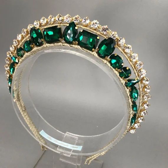 Emerald Green Crown Tiara Headband  Antique Tiara  Art Deco - Etsy | Etsy (US)