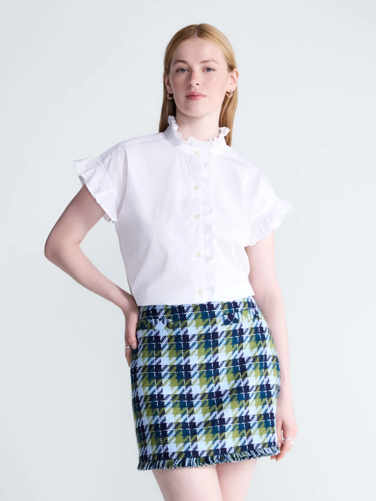 Free Assembly Women s Ruffle Trim Cotton Shirt with Short Sleeves Sizes XS-XXL | Walmart (US)