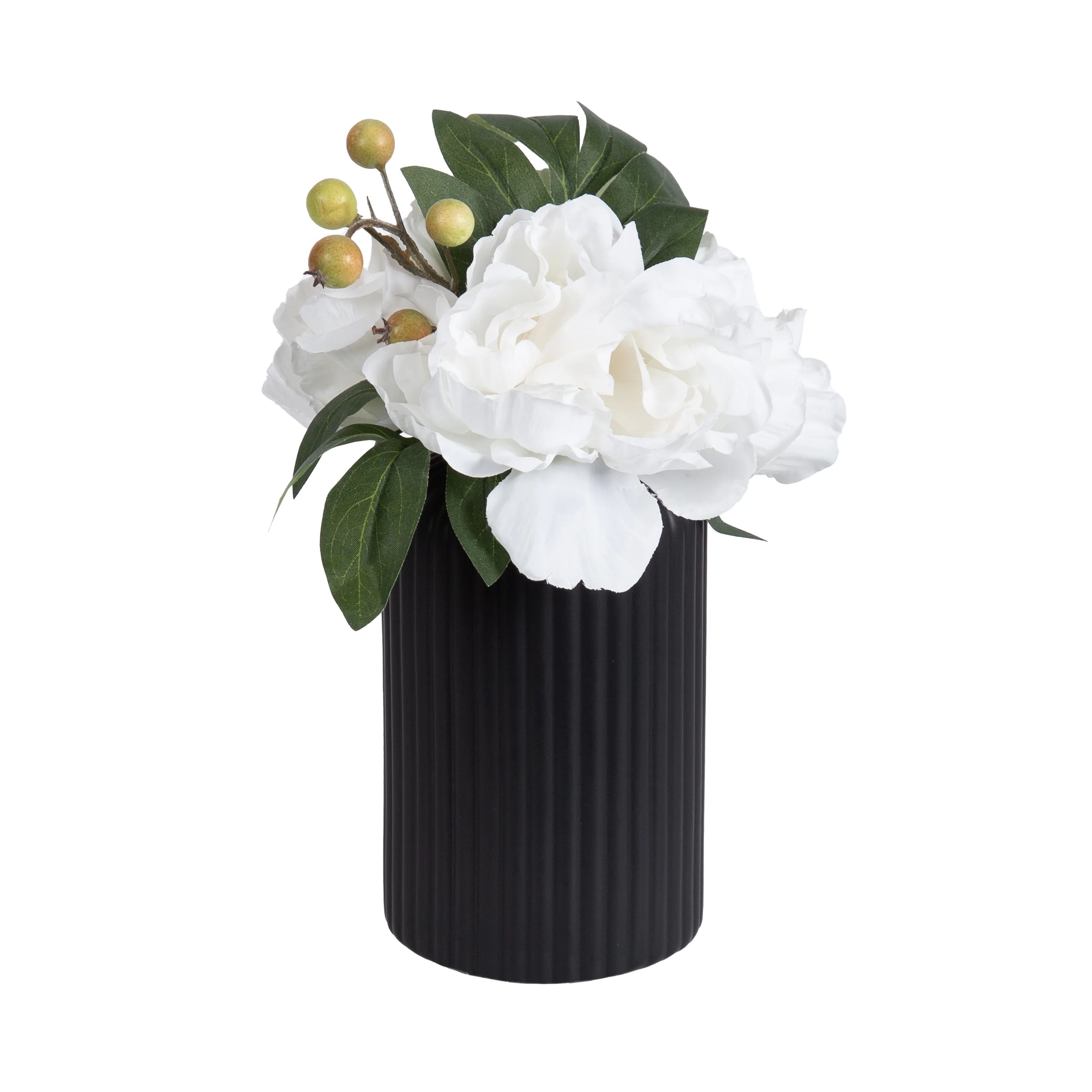 Better Homes & Gardens Peony Medium Vase - White/Black | Walmart (US)