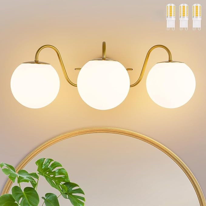3 Lights Vintage Bathroom Vanity Light Fixtures Over Mirror, Brushed Gold Vanity Lights For Bathr... | Amazon (US)