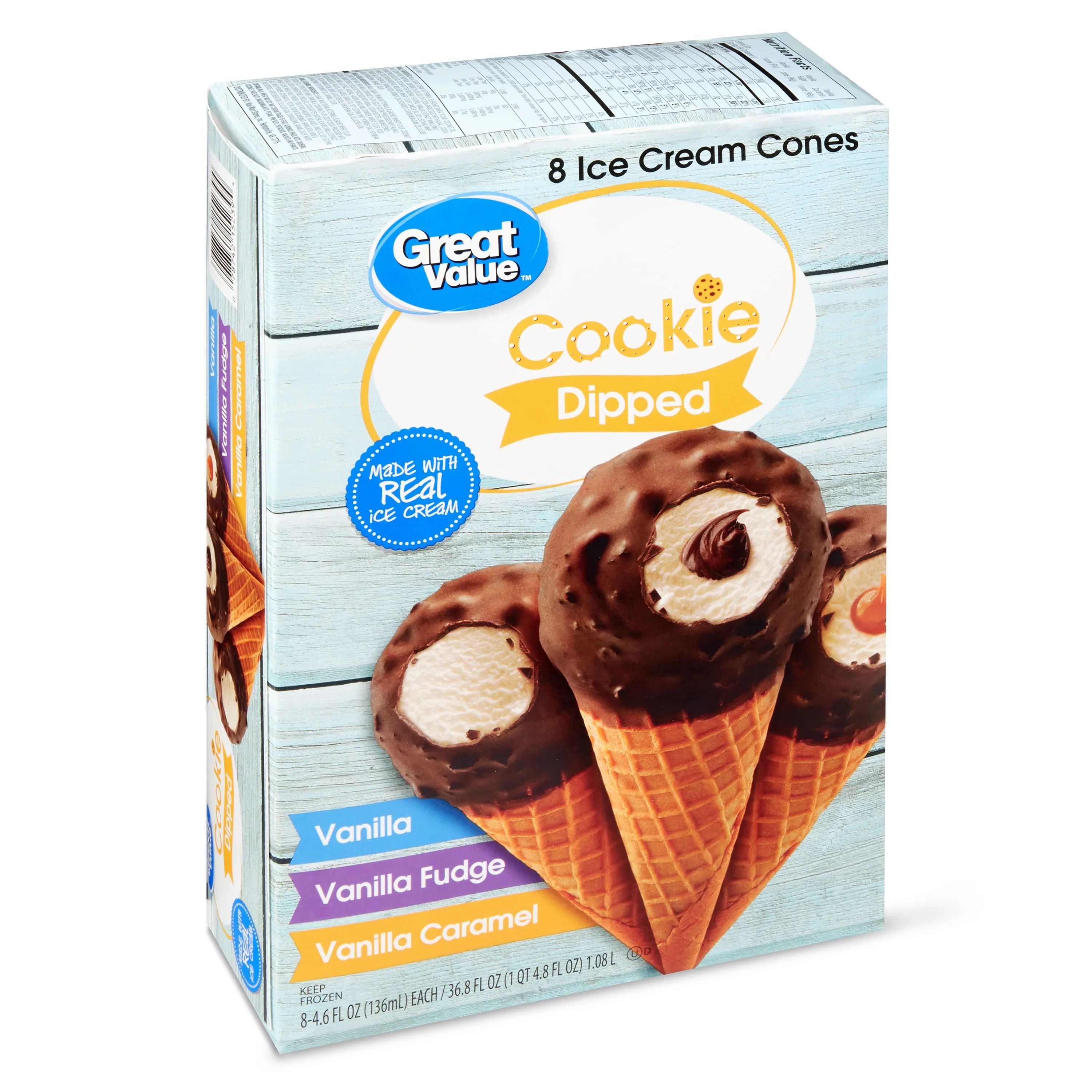 Great Value Cookie Dipped Ice Cream Cones Variety Pack, 4.6 fl oz, 8 Pack | Walmart (US)