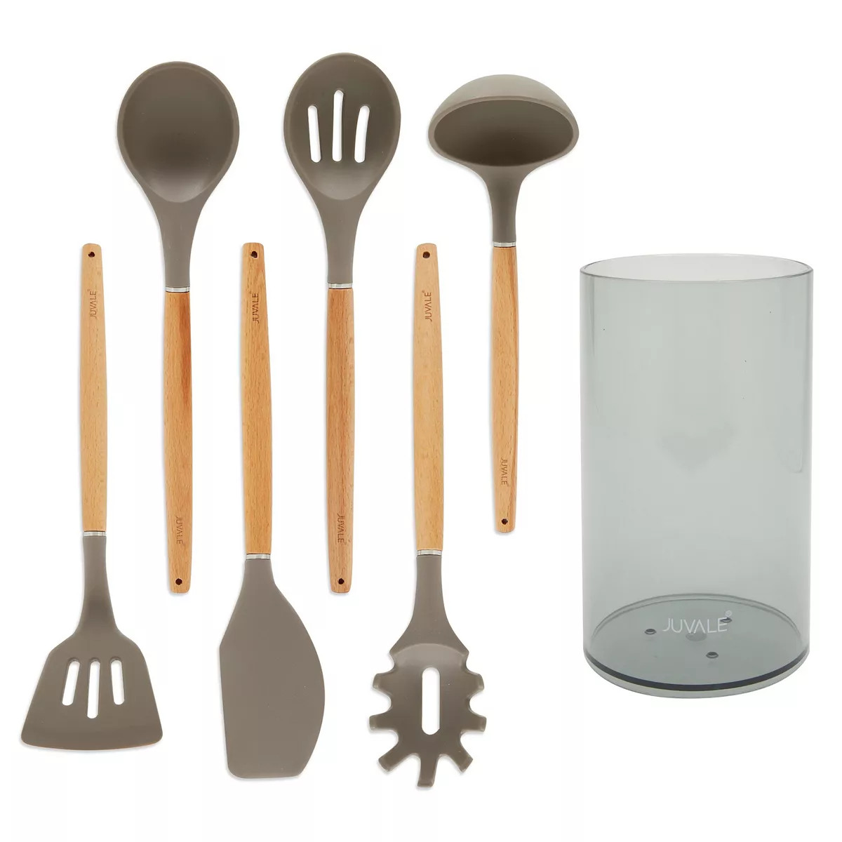 Silicone and Wood Kitchen Utensil Set with Holder for Cooking (7-Piece Set) | Kohl's