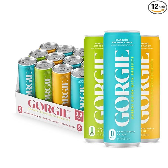 GORGIE Tropical Variety, Sugar-Free Natural Energy Drink Sparkling, Healthy Energy Drinks - Green... | Amazon (US)