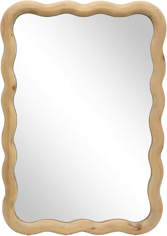 PARISLOFT Boho Wavy Mirror, Wood Decorative Wall Mirror, Irregular Shape Mirror for Living Room, ... | Amazon (US)