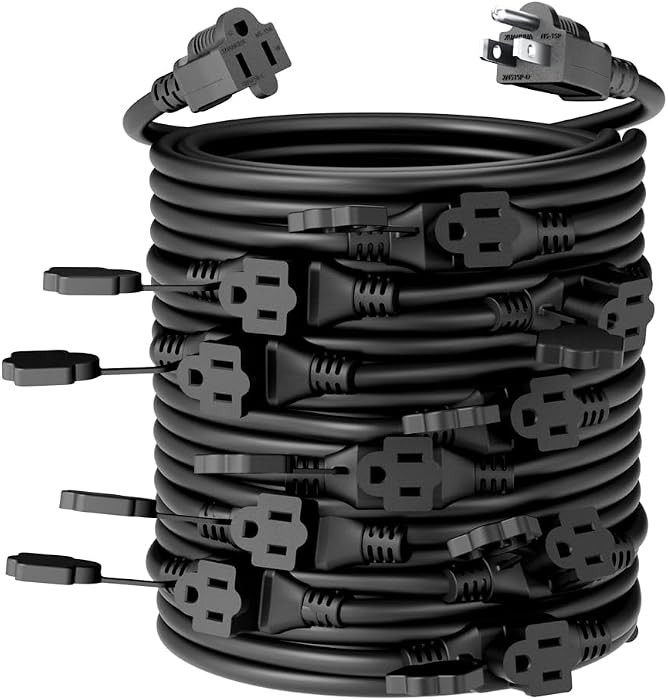 Black 50FT 16 Gauge Multi Indoor/Outdoor Power Extension Cord,Multiple Evenly-Spaced 11 Outlet,Co... | Amazon (US)