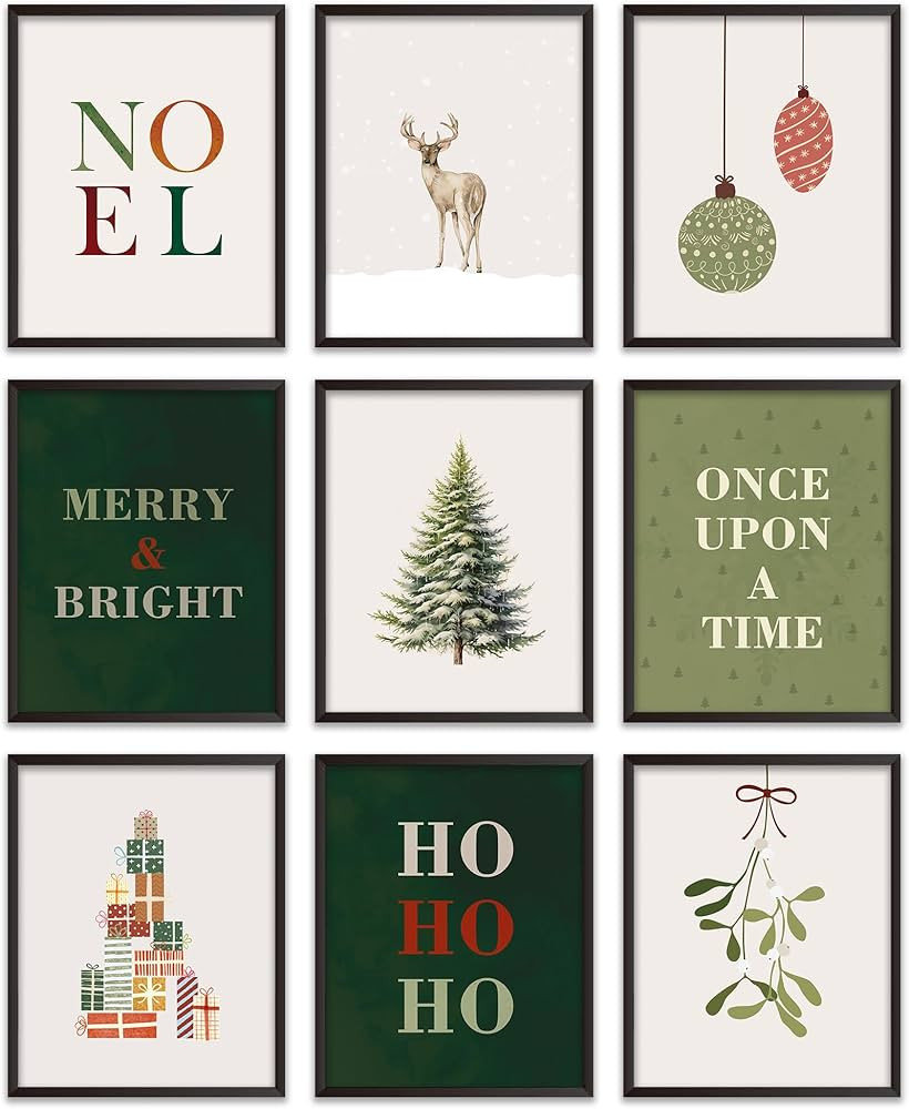 Skyists 9 Pcs Christmas Boho Wall Art Prints, Minimalist Watercolor Xmas Posters, Aesthetic Chris... | Amazon (US)