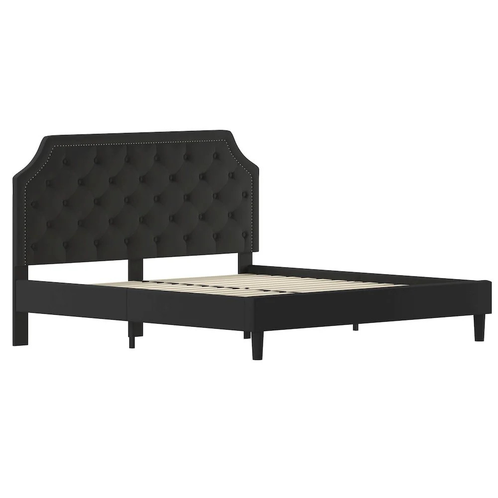 King Size Tufted Upholstered Platform Bed in Black Fabric | Shop Simon