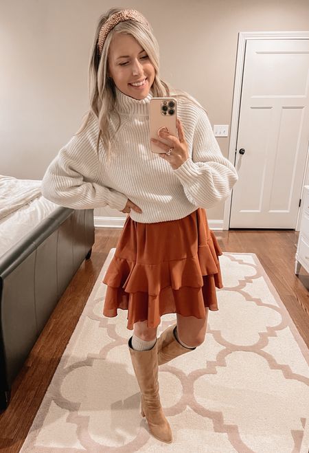 Styled this $12 dress with a sweater used a belt to crop it.

SHEIN, fall outfit, fall style, fall dresses, ruffle dress, fall photos, family pictures, long sleeve dress, ootd, tan boots, over knee socks, cream turtleneck 

#LTKfindsunder100 #LTKover40 #LTKstyletip