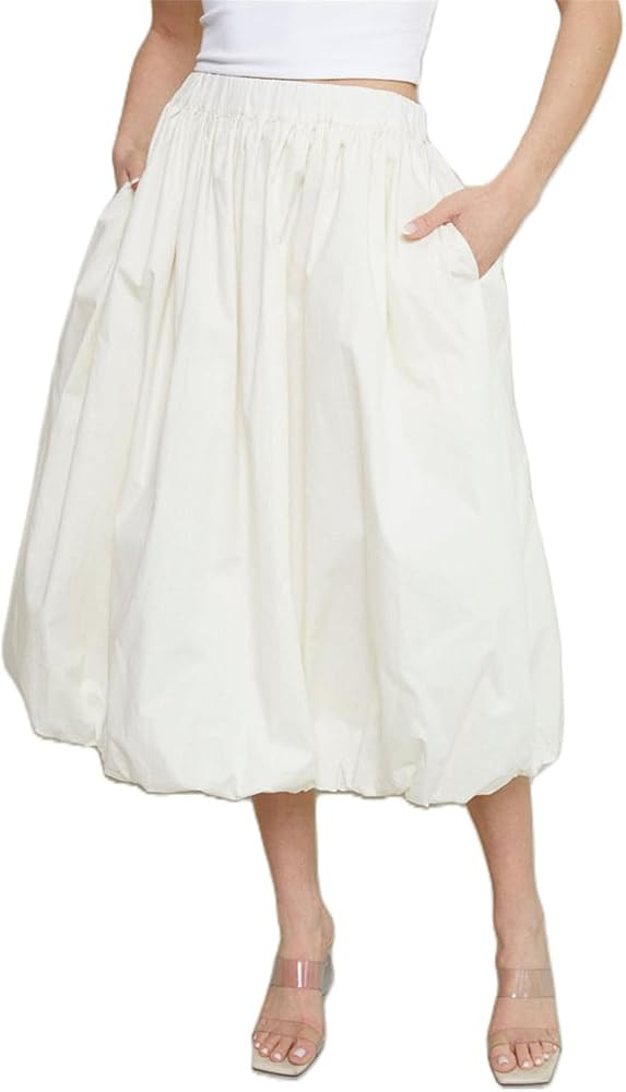 Women Y2k Bubble Maxi Skirt Elastic Low Waist Pleated Balloon Long Skirt Summer Ruffle Puffy Flow... | Amazon (US)