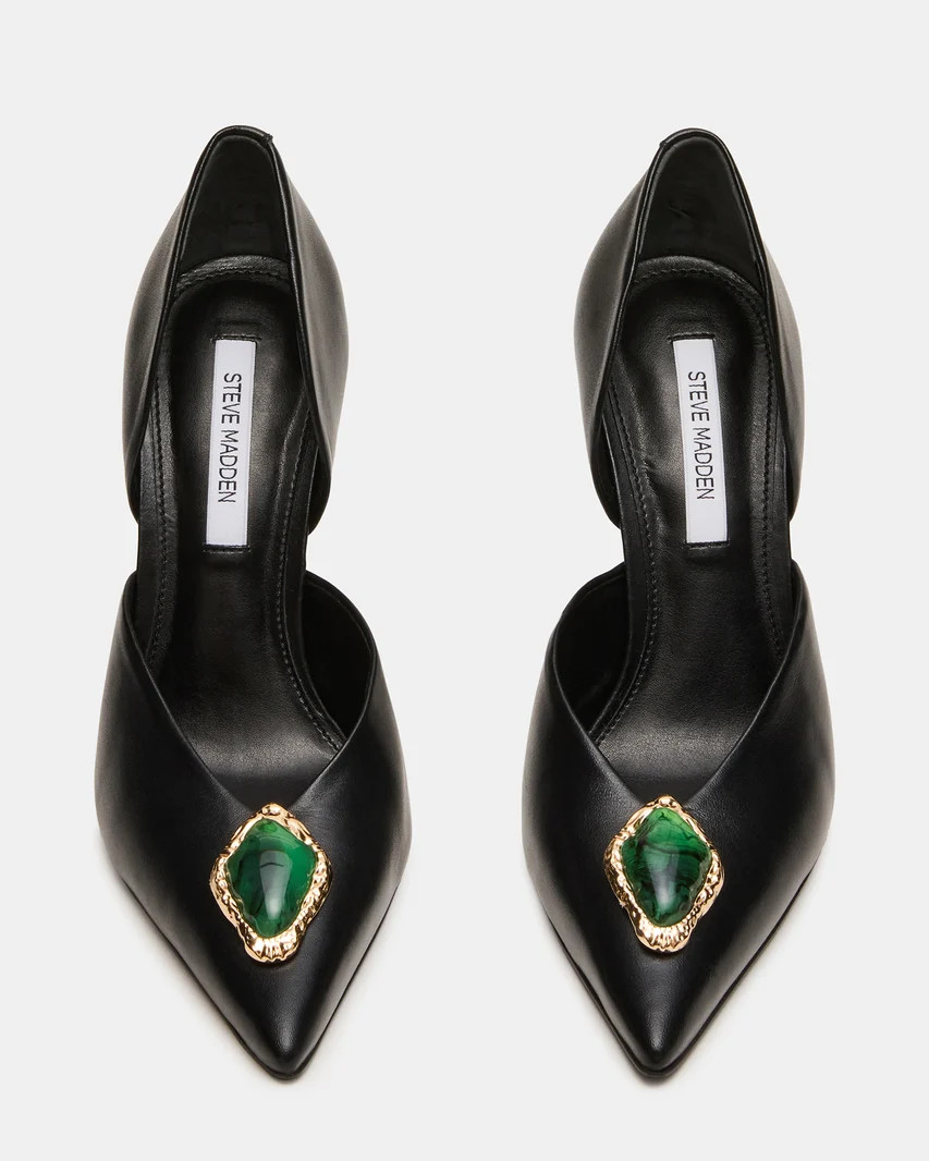 NYSA Stone Black Leather Pointed-Toe Pump Stiletto Women's Heel | Steve Madden (US)