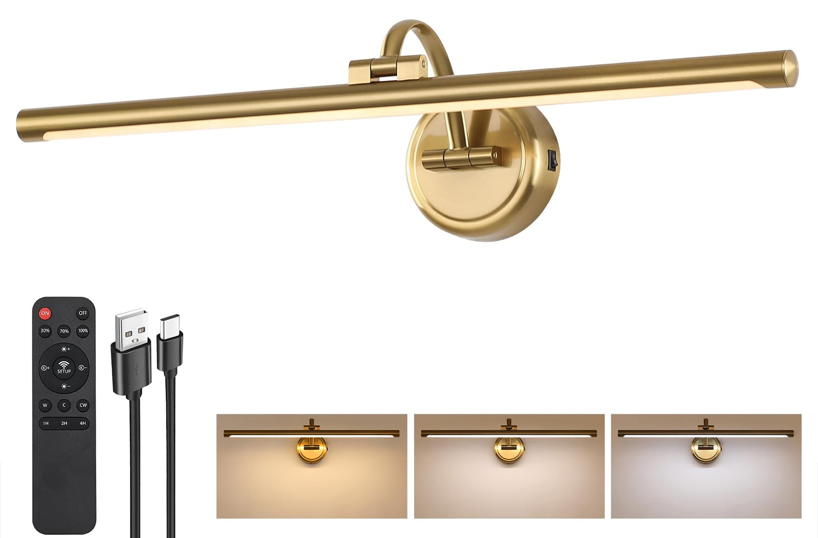 Picture Light for Wall, Dimmable Battery Operated Art Light, Picture Frame Light with Remote & Ti... | Amazon (US)