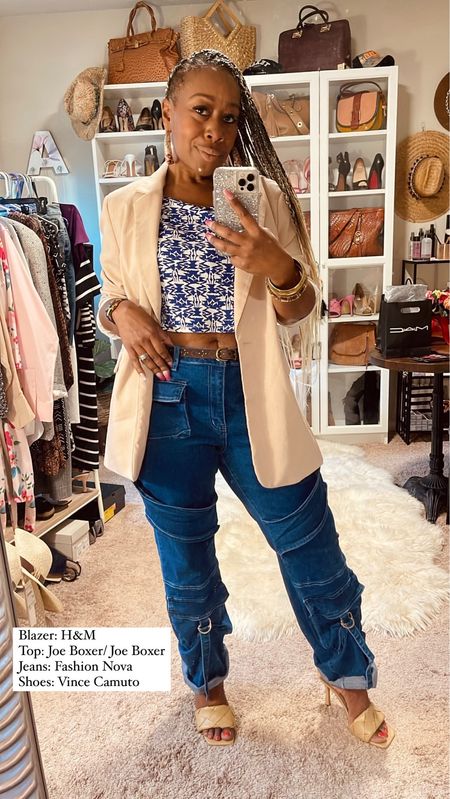 I’m wearing a size 16 in the cargo jeans for a more baggy look. They’re thrifted (Fashion Nova), I linked similar styles.
#cargojeans #blazers 

#LTKover40 #LTKfindsunder50