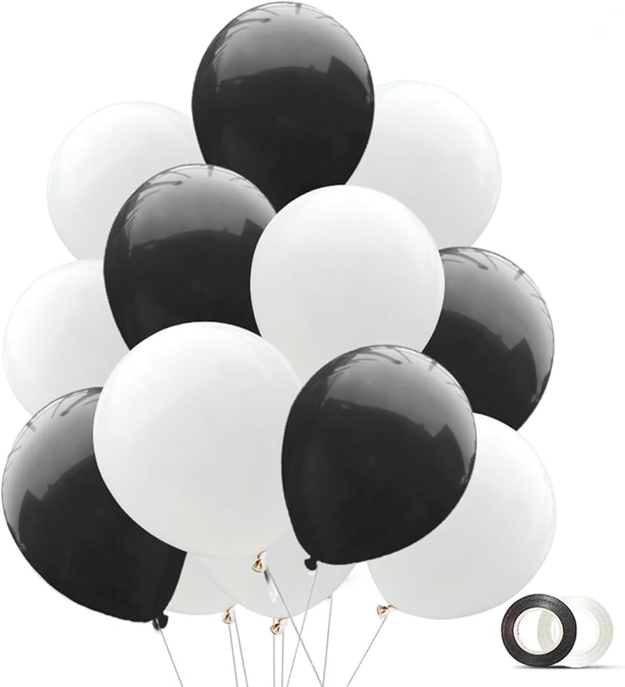 100pcs 12 Inch Black and White Balloons - Black Balloon and White Balloon for Adult Birthday Wedd... | Amazon (US)
