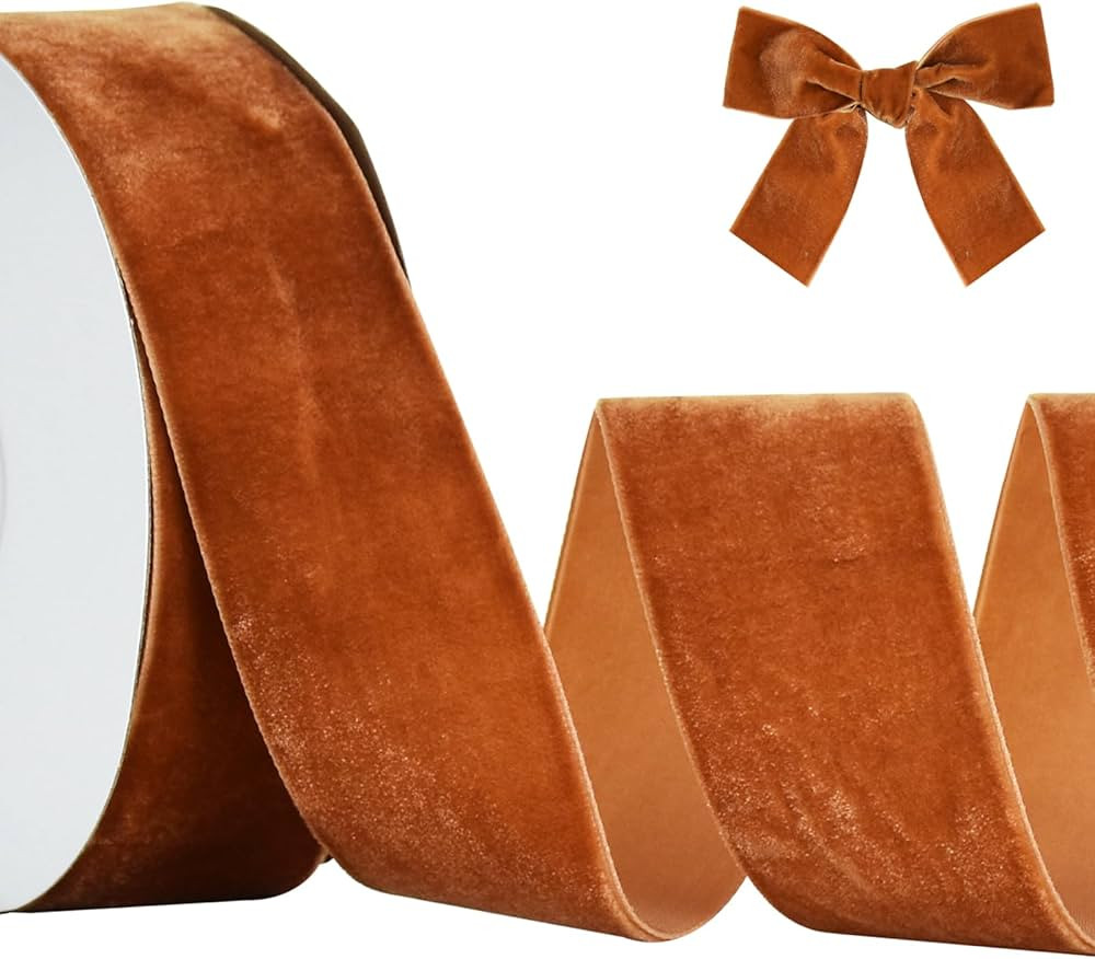 RIBBOOO Brown Velvet Ribbon 4CM x 9.14 Meters, Vintage Velvet Ribbons for Christmas Wreath Bow De... | Amazon (UK)