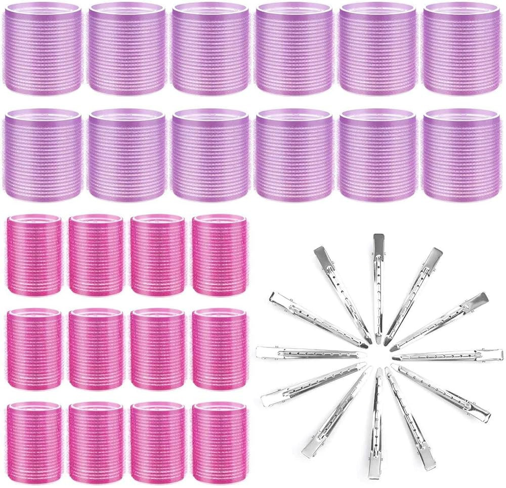 Cludoo Hair Curlers Rollers,36Pcs Jumbo Big Hair Roller Sets with Stainless Steel Duckbill Clip, 2 Size 63mm 44mm Self Grip Hair Curlers Rollers for Long Medium Thick Fine Thin Hair Bangs Volume | Amazon (US)