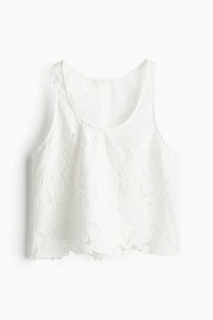 Mini Dress with Eyelet Embroidery - Low-cut Neckline - Sleeveless - White - Ladies | H&M US | H&M (US + CA)
