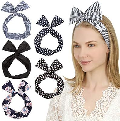 Twist Bow Wired Headbands Scarf Wrap Hair Accessory Hairband by Sea Team (5 Packs) | Amazon (US)