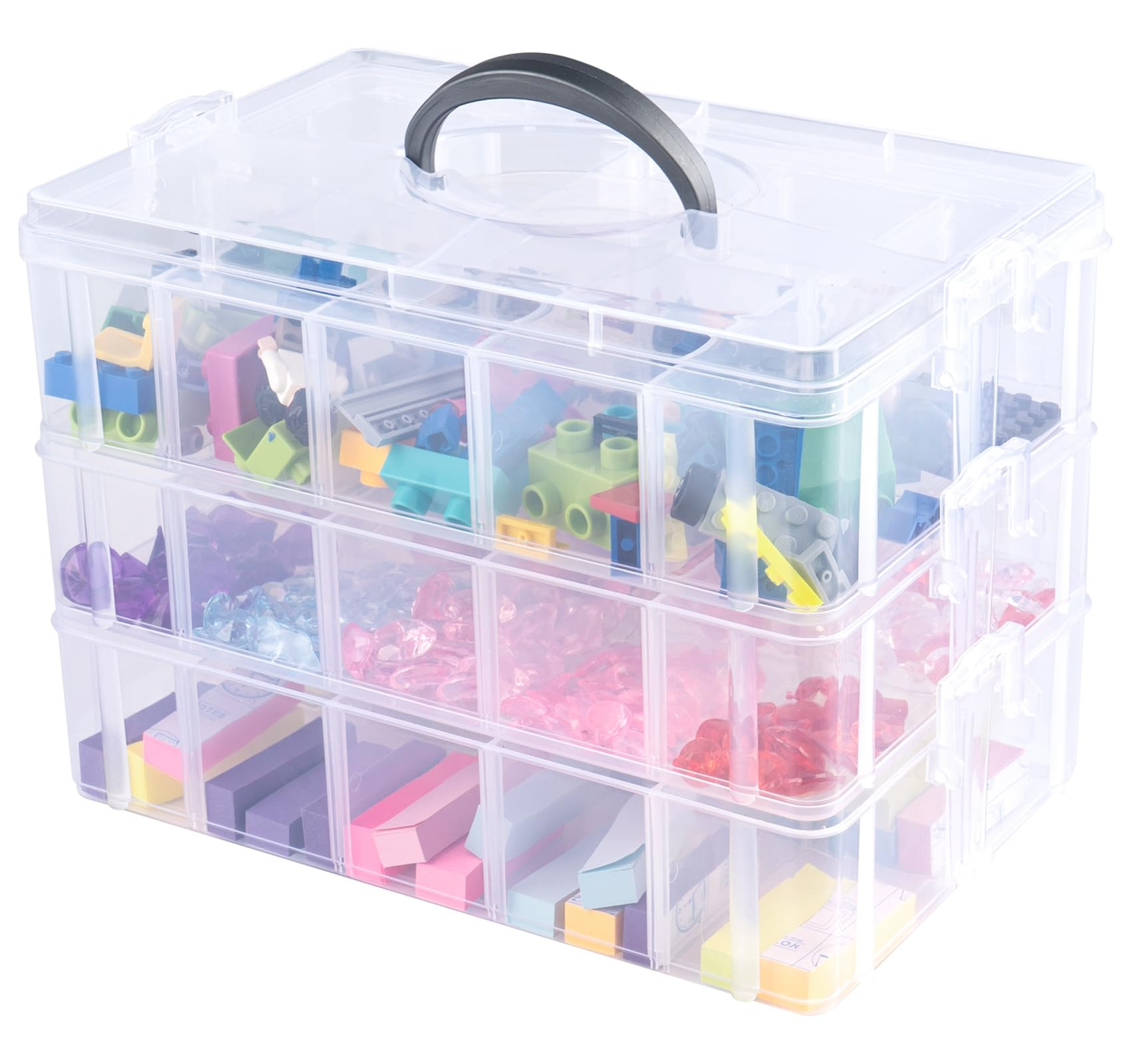 Storage Box with Compartments, Reinforced 3-Tier Clear Plastic Craft Storage Box with Lids, Pract... | Amazon (US)