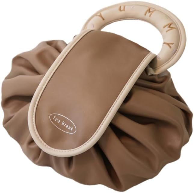 Drawstring Cosmetic Bag Women's Portable Cosmetic Bag,Brown | Amazon (US)