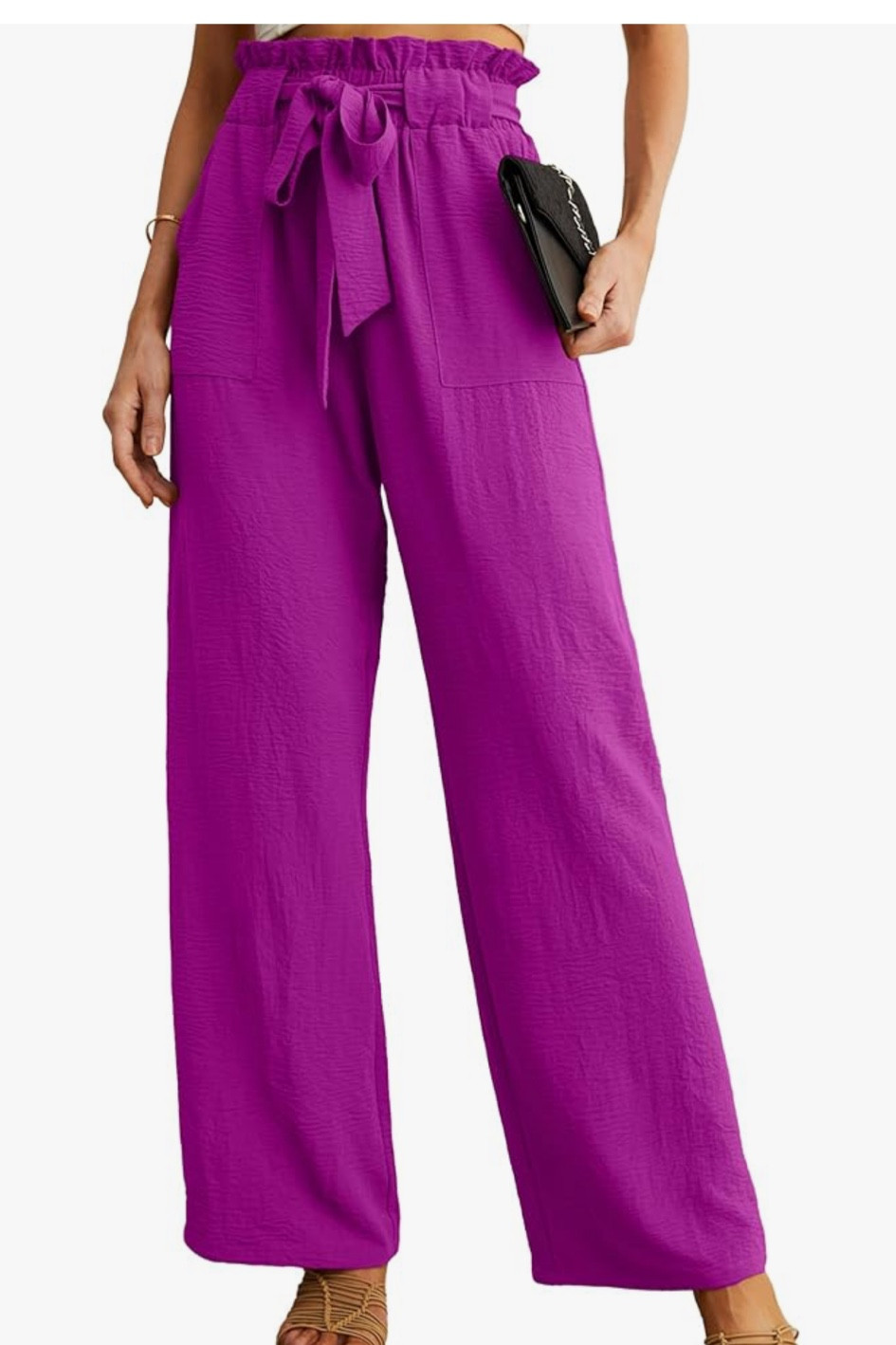 IWOLLENCE Women's Wide Leg Pants with Pockets High Waist Adjustable Knot Loose Casual Trousers Business Work Casual Pants