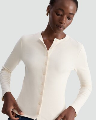 F&F Cotton Rich Long Sleeved Button Up Top in Cream | Tesco F&F
