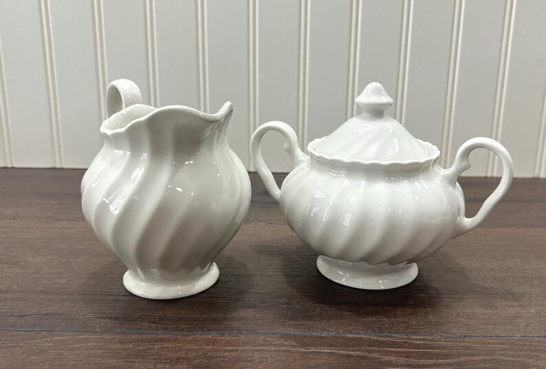 Johnson Brothers Regency Creamer and Sugar Bowl Set, Pure White With Swirl Design, Ironstone - Et... | Etsy (US)