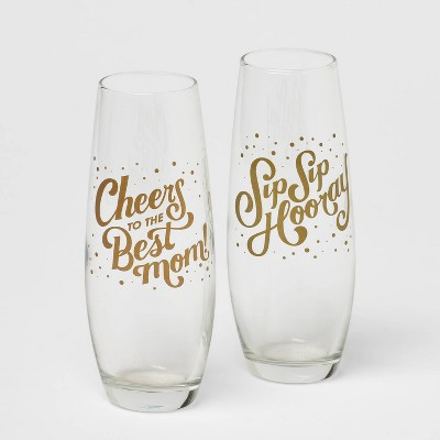 9oz 2pk "Cheers to the Best Mom" Stemless Champagne Flute - Spritz™ | Target