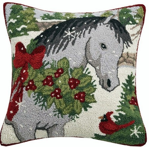 Peking Handicraft Grey Festive Horse Christmas Wool Hooked Pillow - 18" | eBay US